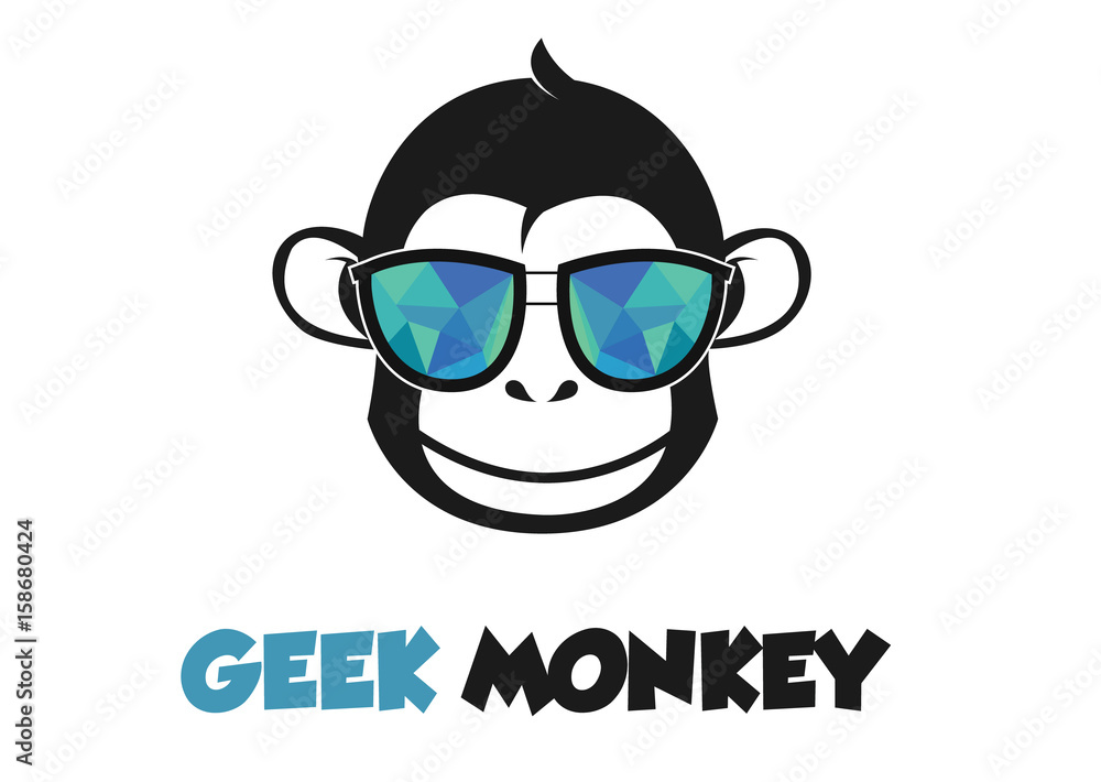 Fototapeta premium Geek Monkey With Beautiful Glasses Logo Design Template. Flat Style Design. Vector Illustration