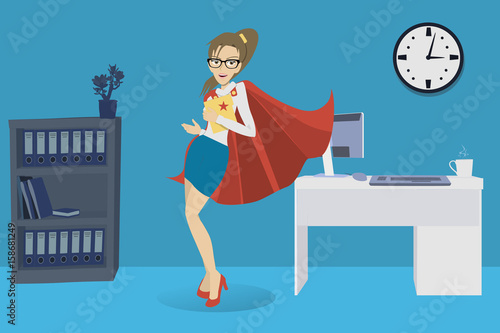 Efficient office worker, super employee women, business hours in company