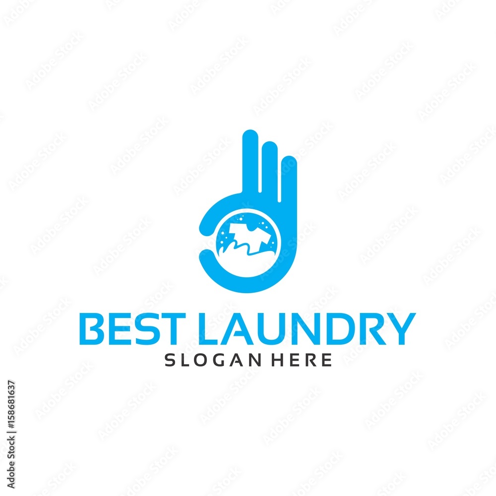 Best Laundry Logo Template with Hand Gesture vector illustration