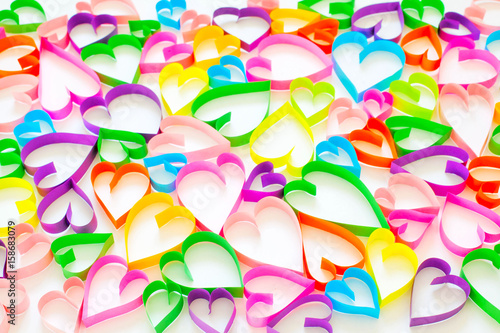 Colorful hearts on white background. Postcard with hearts.