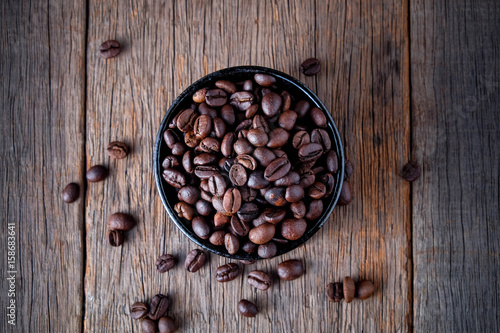 Coffee beans on wooden floor Popular drinks