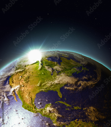 Fototapeta Naklejka Na Ścianę i Meble -  Sunrise above Central and North America from space