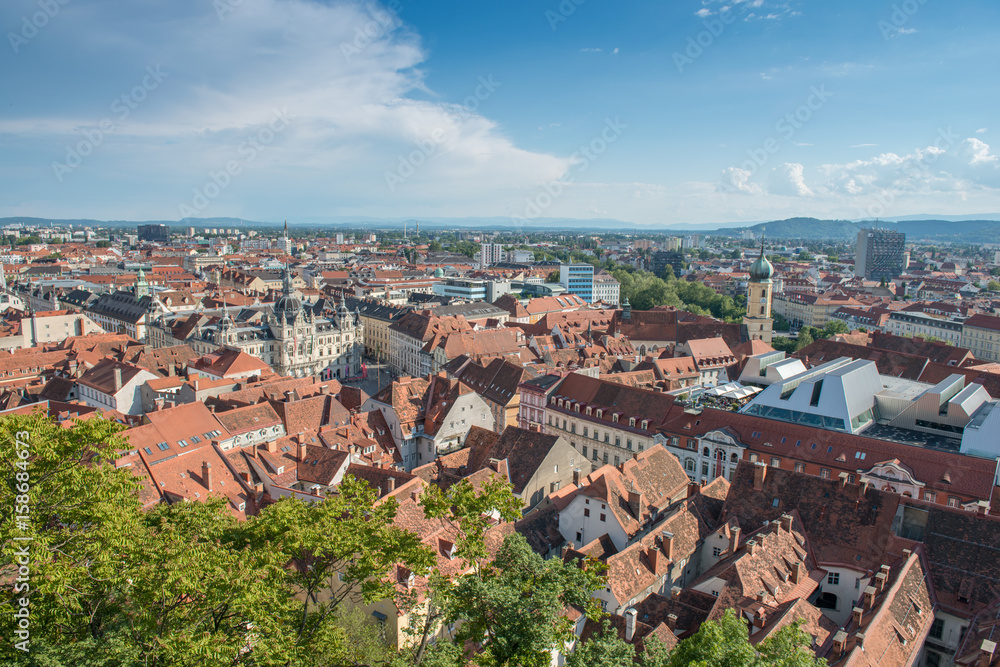 Fototapeta premium Beautiful panorama view of the old town in europe - Graz, Austria