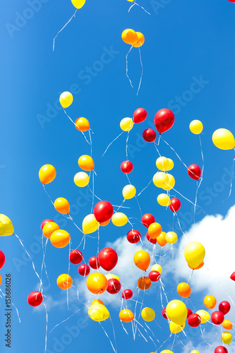 Flying balloons in the sky