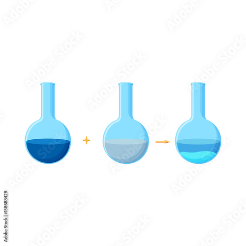 Diagram of chemical experiment which shows the reaction between two soluble compounds with a formation of precipitate.