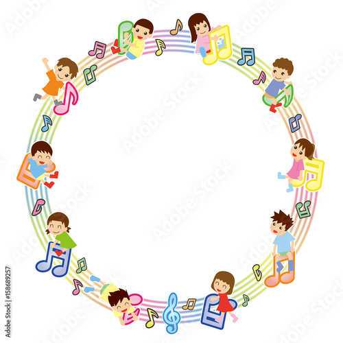 Wallpaper Mural 五線譜とアジアキッズ(サークルバージョン) Torontodigital.ca