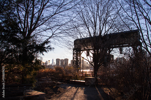 silhouette of Iconic gantries of Gantry State Park with blue sky
