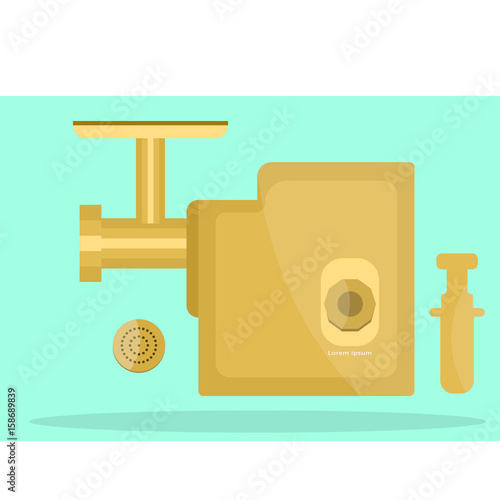 Vector meat grinder, flat design isolated objects, kitchen electronic device  