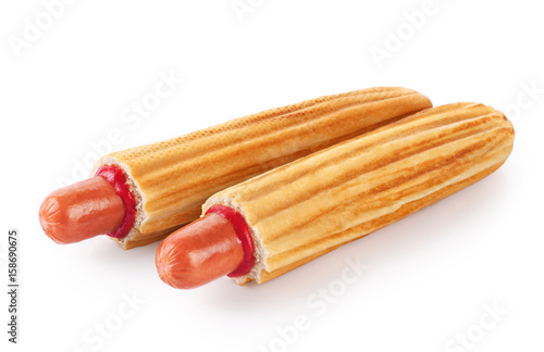 French hot dog isolated on white background. Fast food.