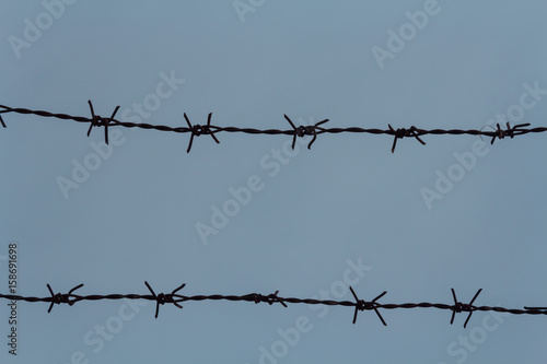 Barbed wire and sky background.