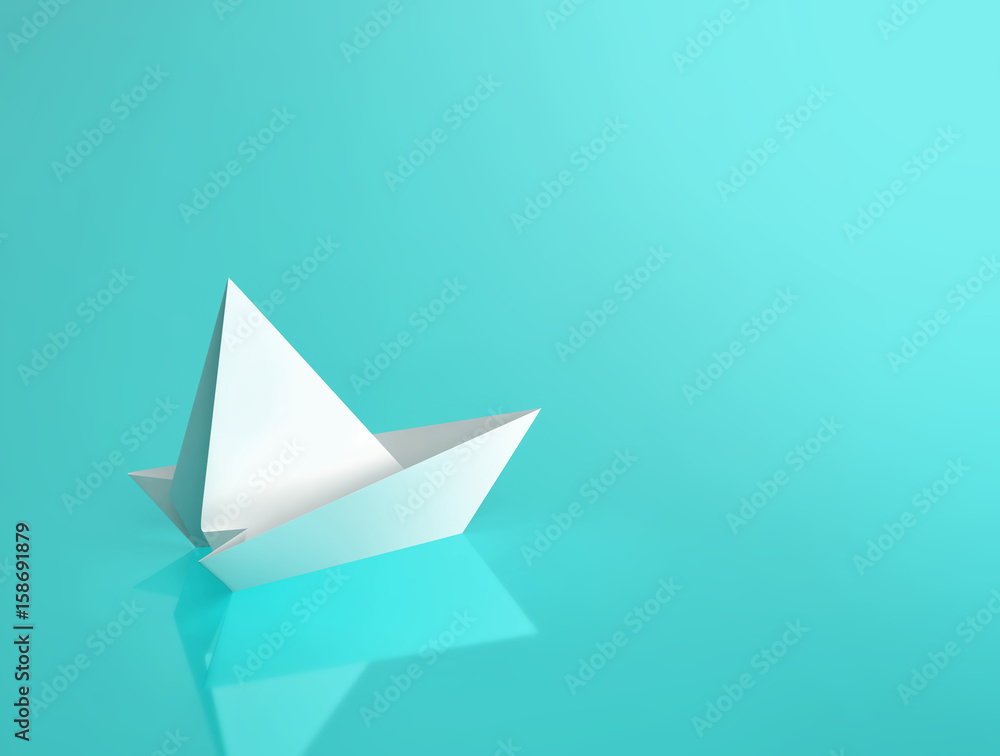 White paper boat on turquoise background White paper boat on turquoise background