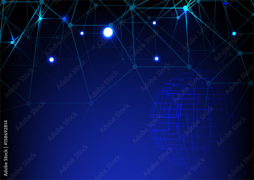 Abstract connection with digital globe on dark blue background vector technology concept design Abstract connection with digital globe on dark blue background vector technology concept design