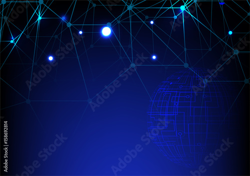 Abstract connection with digital globe on dark blue background vector technology concept design