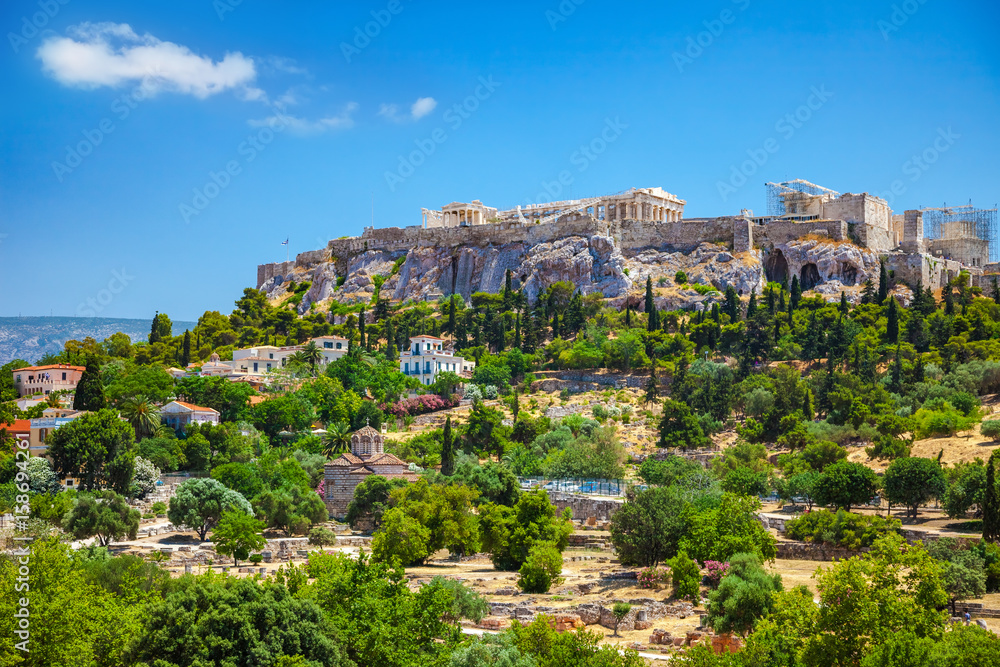View of the Acropolis from the Agora, Athens, Greece