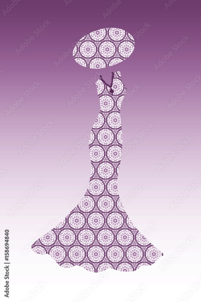 Obraz premium A long patterned dress and a hat for a fine lady