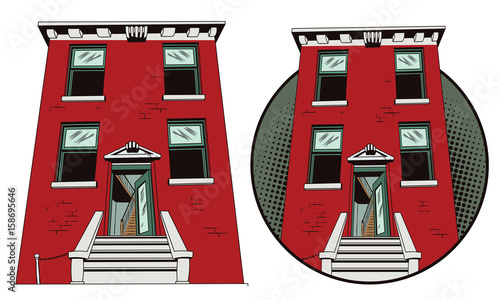 Abstract residential house. Illustration in retro style.