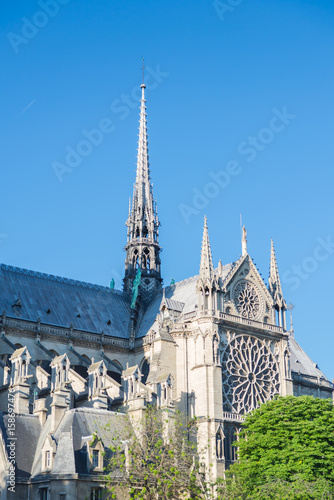Paris, Notre-Dame cathedral in blue sky