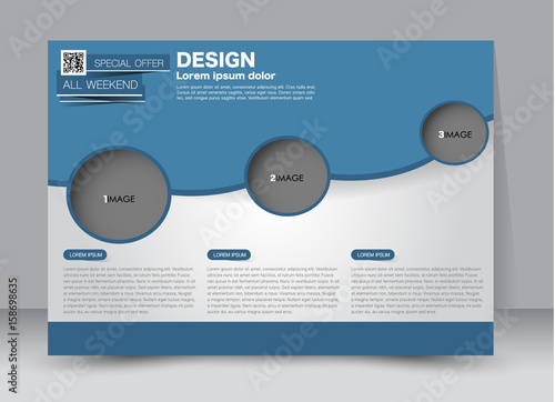 Flyer, brochure, billboard template design landscape orientation for education, presentation, website. Blue color. Editable vector illustration.