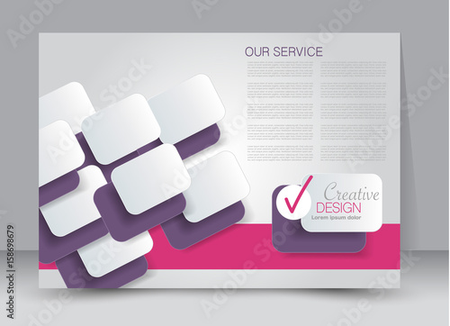Flyer, brochure, billboard template design landscape orientation for education, presentation, website. Pink and purple color. Editable vector illustration.