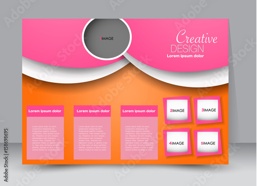 Flyer, brochure, billboard template design landscape orientation for education, presentation, website. Pink and orange color. Editable vector illustration.