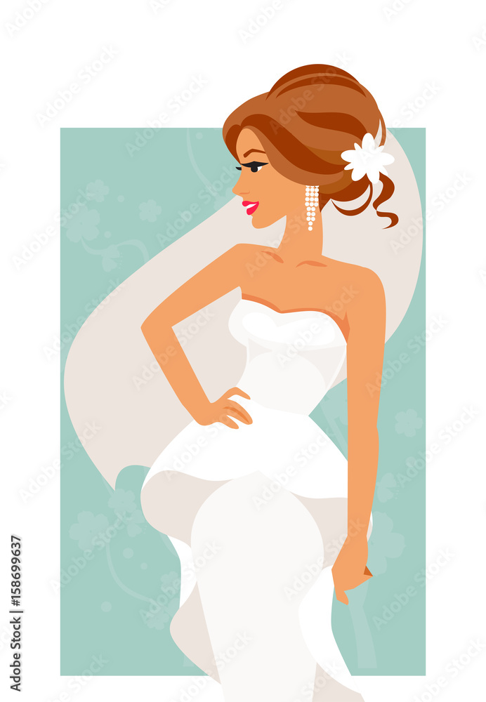 Bride in white dress - obrazy, fototapety, plakaty 