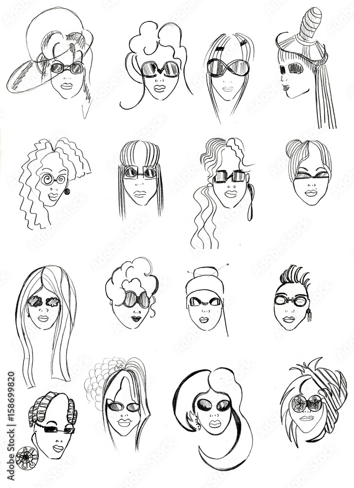 Obraz premium pencil head outline female models-6
