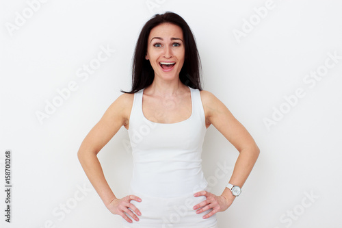 Happy woman Laughing. Closeup portrait woman smiling with perfect smile and white teeth