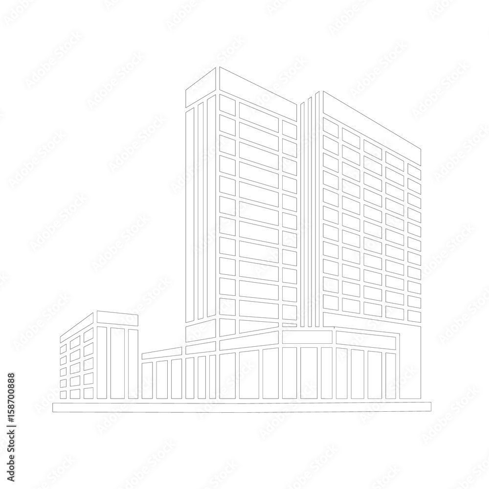 Obraz premium Perspective 3d Wireframe of building
