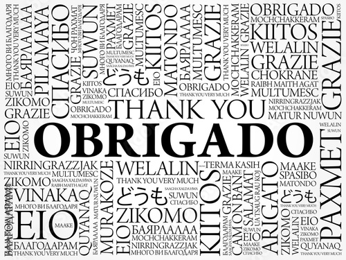 Obrigado (Thank You in Portuguese) Word Cloud background, all languages, multilingual for education or thanksgiving day