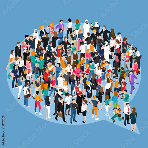 Crowd Speech Bubble Sign Isometric Concept