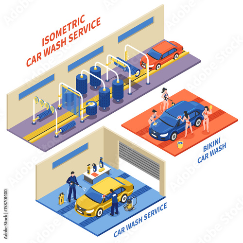 Car Wash Service Isometric Compositions