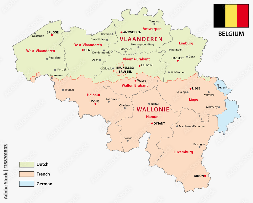 Map of the Belgian regions and language areas