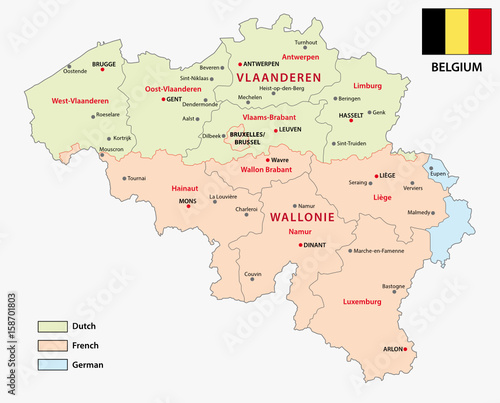 Map of the Belgian regions and language areas