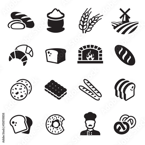 Bakery bread icon set
