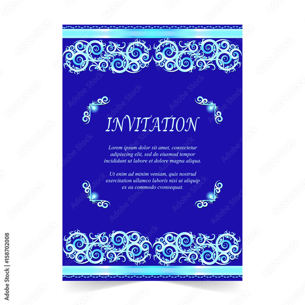 Invitation card, Wedding card with ornament on royal blue background Stock  Vector | Adobe Stock