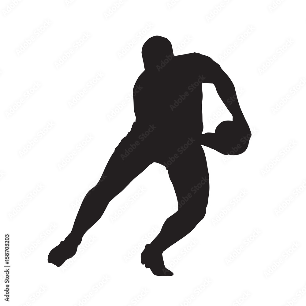 Rugby player passing ball, vector isolated silhouette Rugby player passing ball, vector isolated silhouette