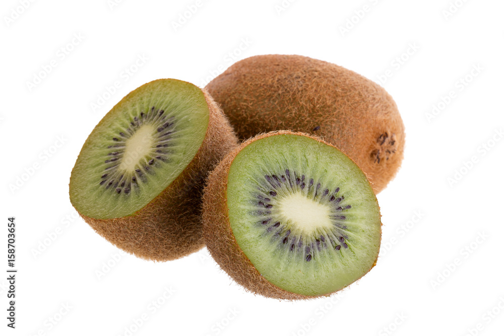 Kiwi fruit and kiwi sliced isolated on a white background Kiwi fruit and kiwi sliced isolated on a white background