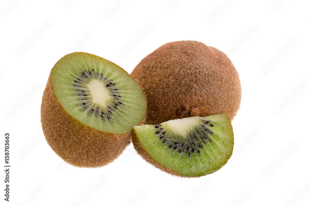 Kiwi fruit and kiwi sliced isolated on a white background Kiwi fruit and kiwi sliced isolated on a white background