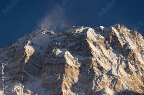 Annapurna I mountain peak at sunset, world 10th highest peak, ABC, Pokhara, Nepal photo