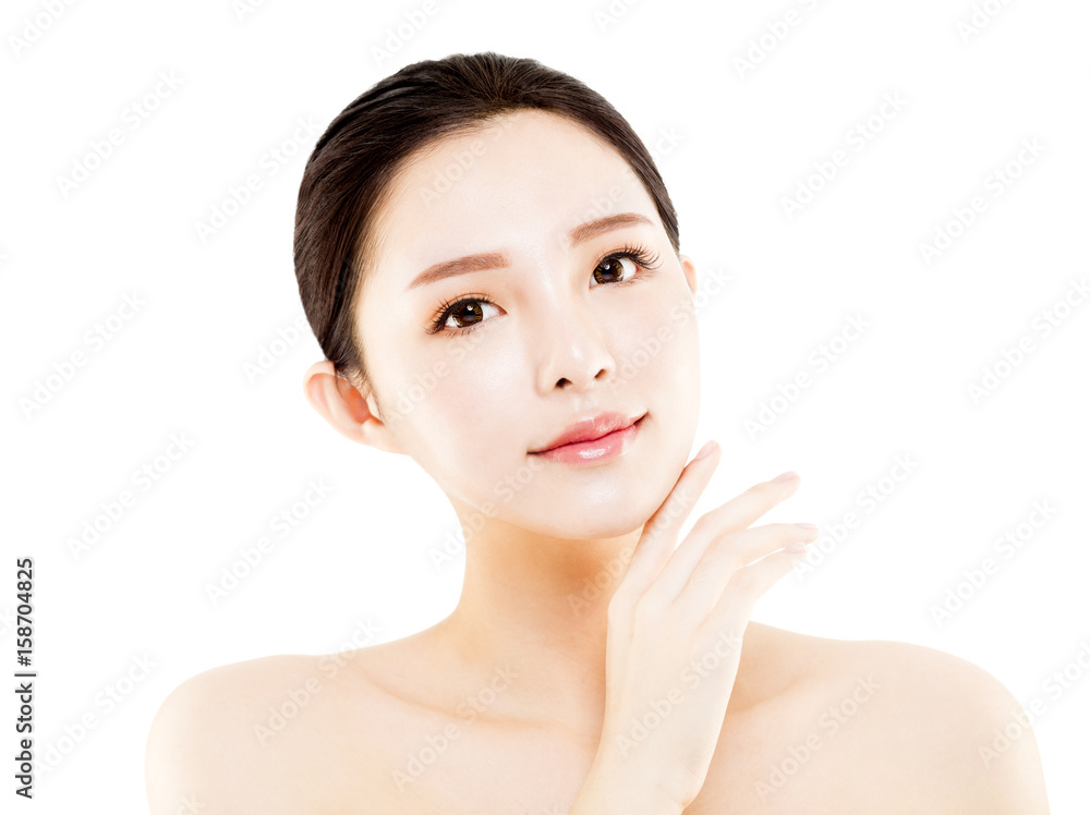 closeup young asian beauty face isolated on white