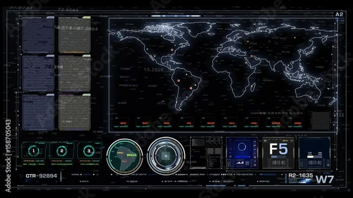 Futuristic Conceptual Hologram World Map Screen Graphic