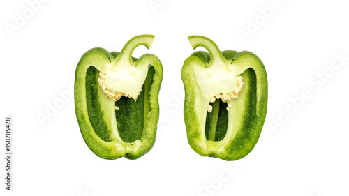 A half of green bell pepper on a white background.