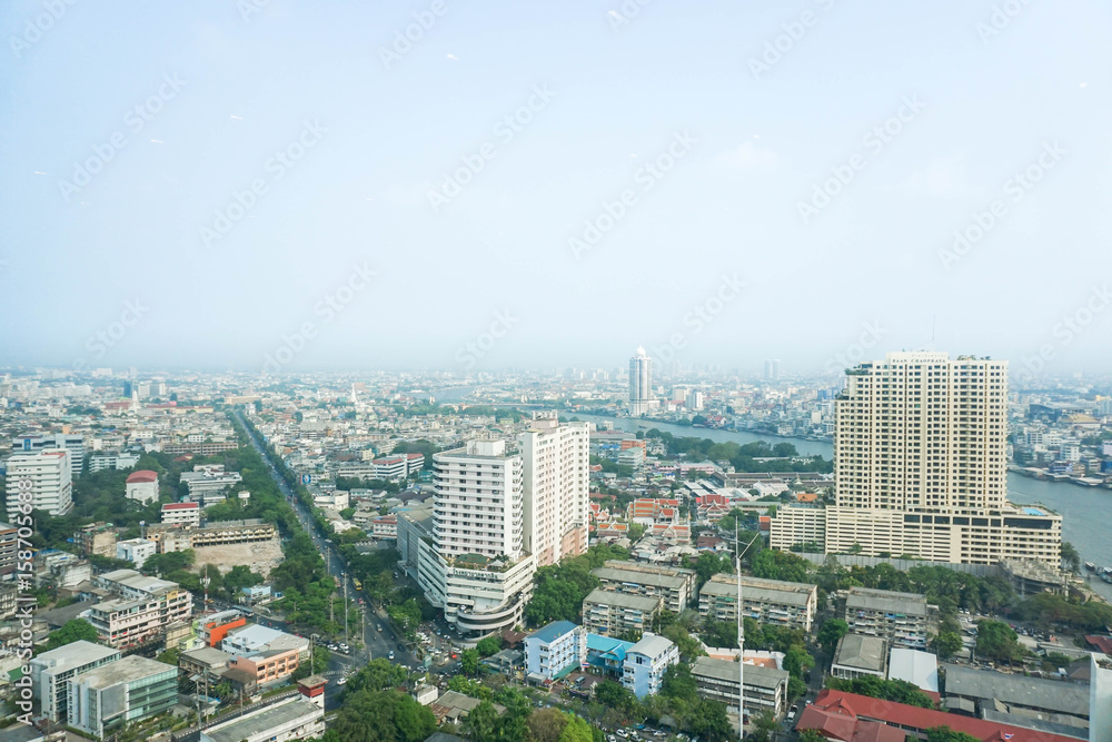 Naklejka premium top view of skyscrapers taken in Bangkok Thailand on 26 May 2017