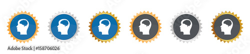 Kopf mit Gehirn Profil - Gezacktes Button-Set