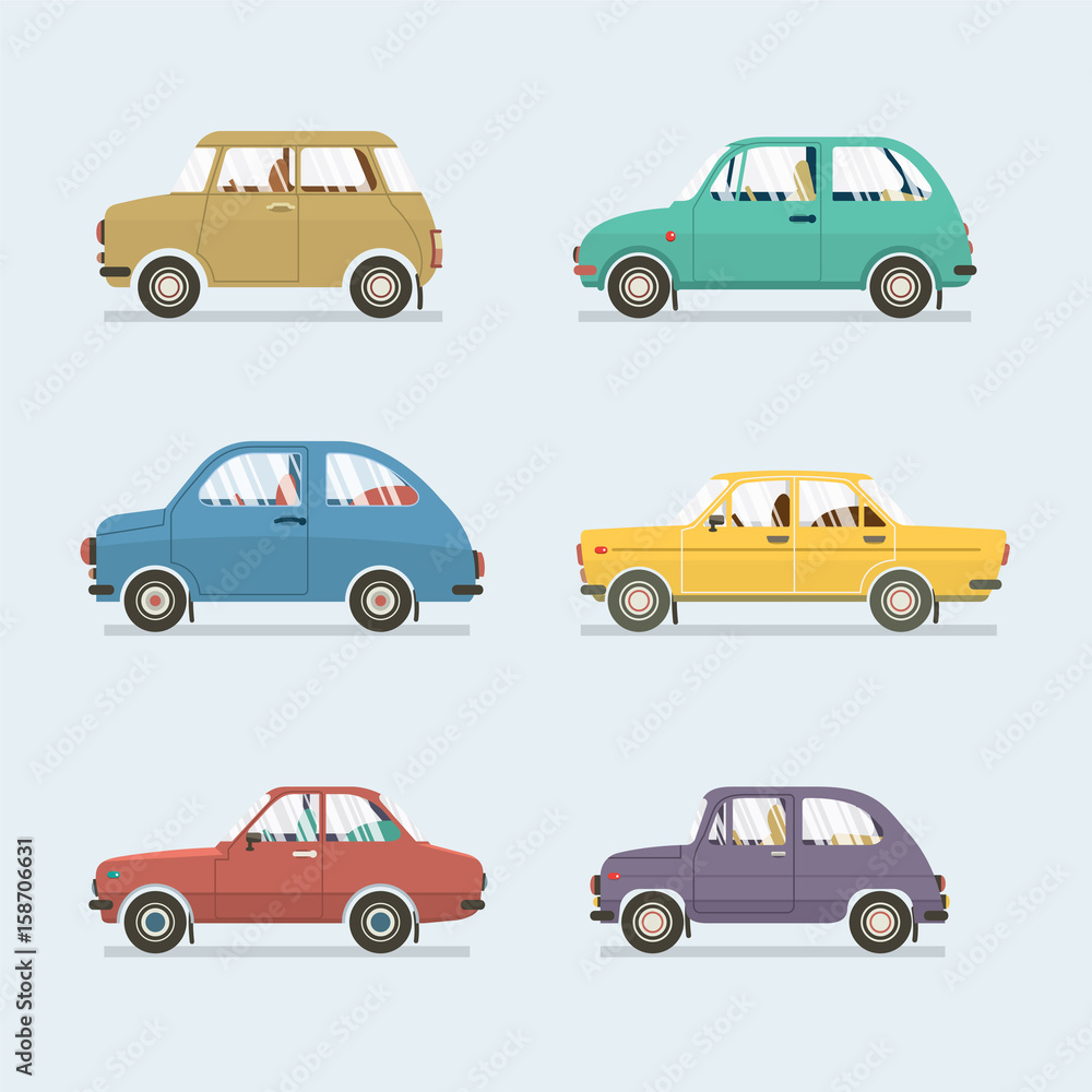 Many Style's Of Cars Side View Vector Illustration