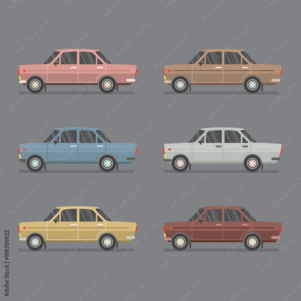 Side View Of Sedan Cars Vector Illustration