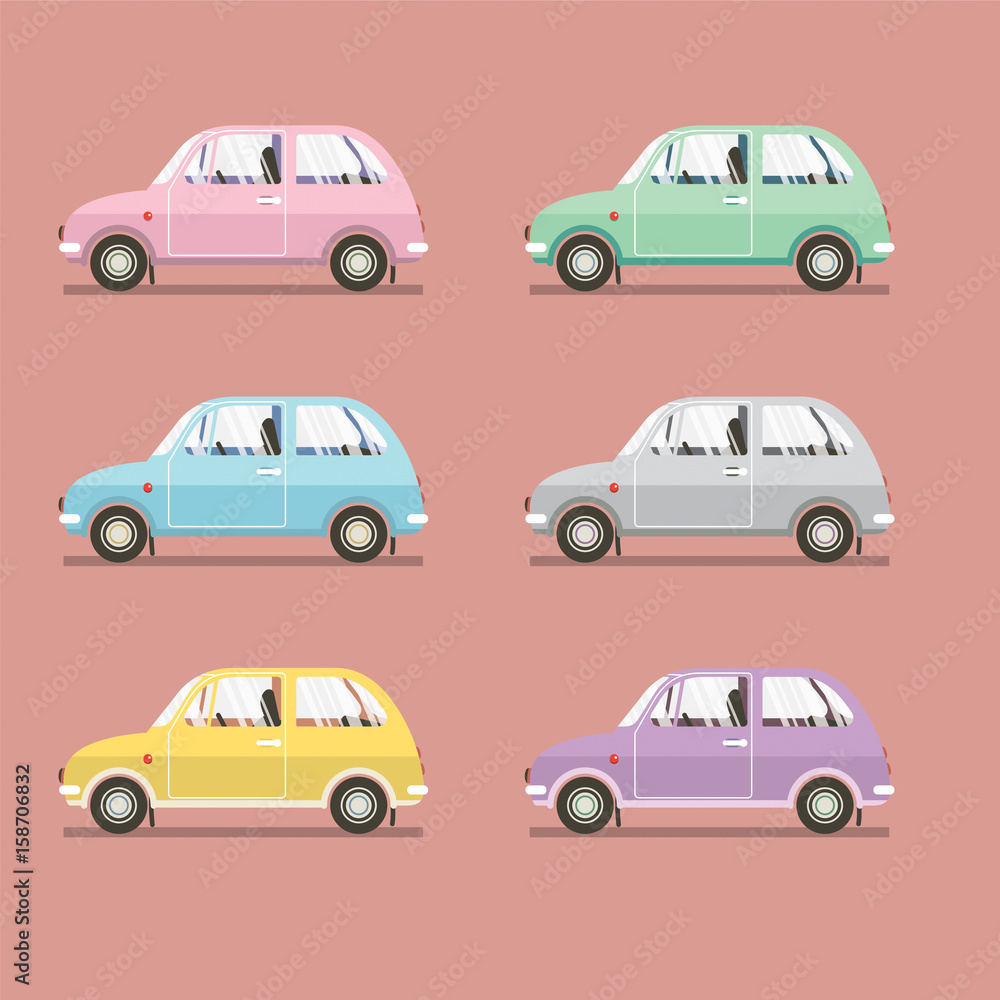 Side View Of Colorful Sedan Cars Vector Illustration