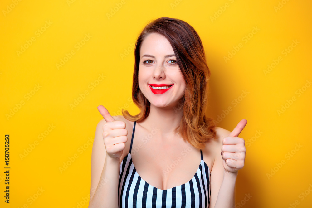 Beautiful woman on yellow background Beautiful woman on yellow background