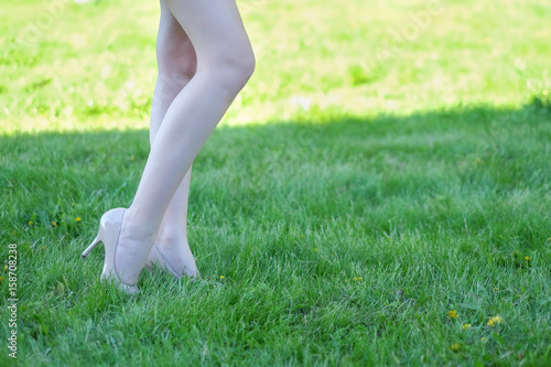 sexy female legs on the grass
