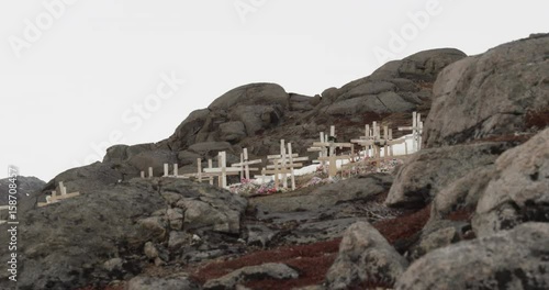 colourful graveyard in Kulusuk, Greenland during winter time